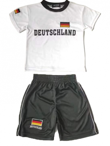 Kinder Fussball Fan Set Deutschland Gr. 4 110/116 Trikot Shorts WM EM Weiß Schwarz